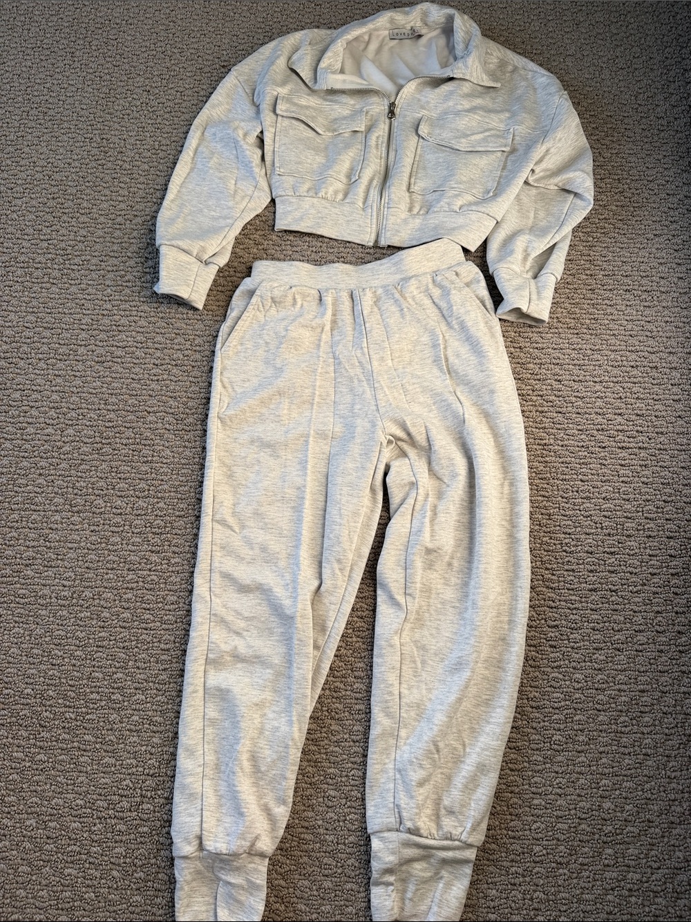 Relaxed Zip Crop Jacket & Jogger Set - Light Gray